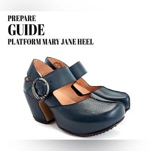 Fluevog NEARLY NEW Prepare Guide navy pebbled leather platform buckle heel 8/8.5